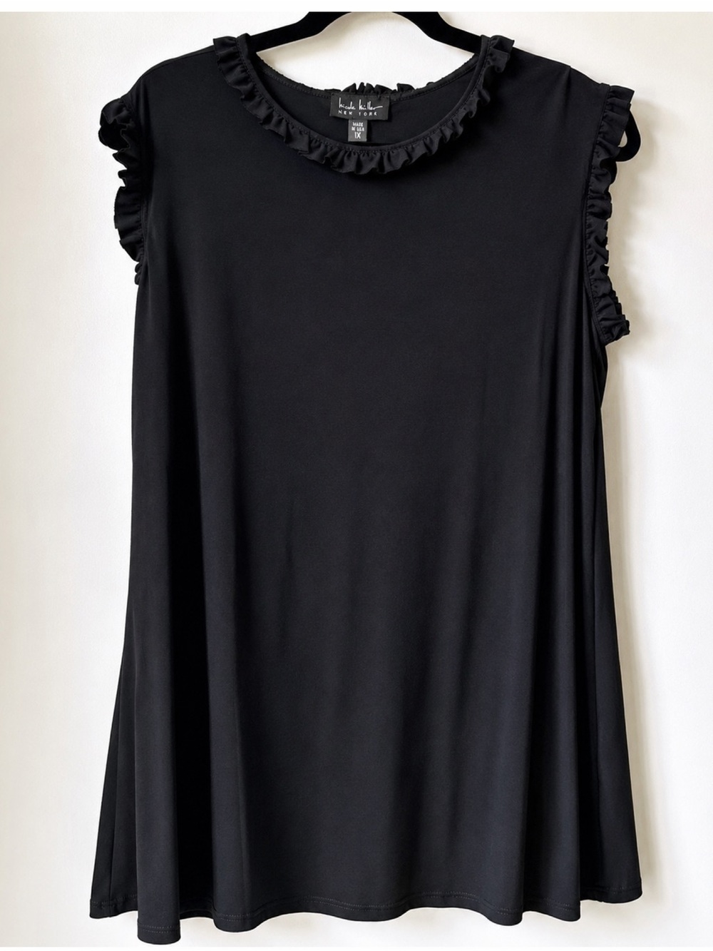 Nicole Miller New York Black Ruffle Shift Dress 1X Made in USA Like New